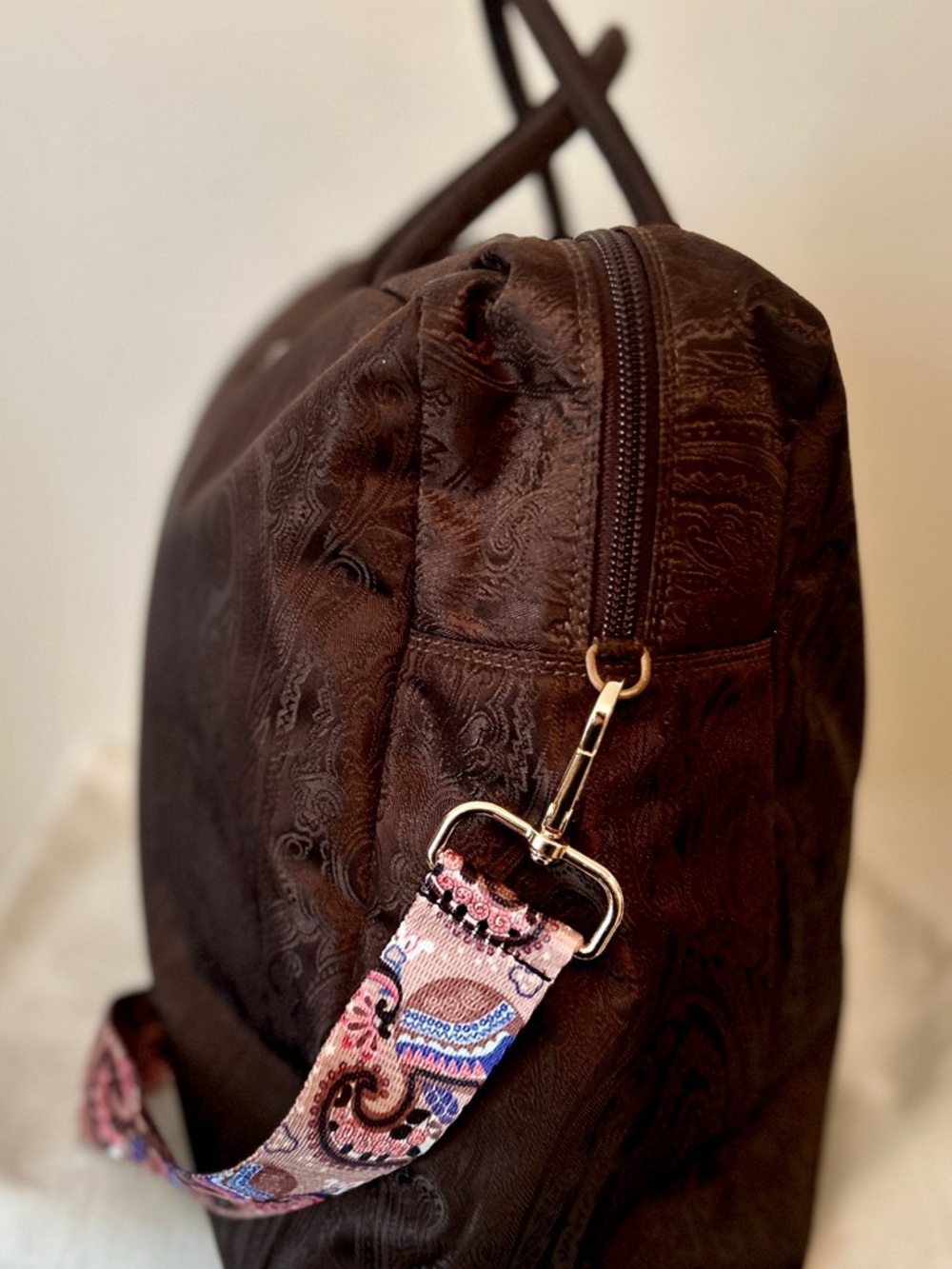 Etro Dark Brown Paisley Weekender with Pink Paisley Strap - Picture 5 of 12